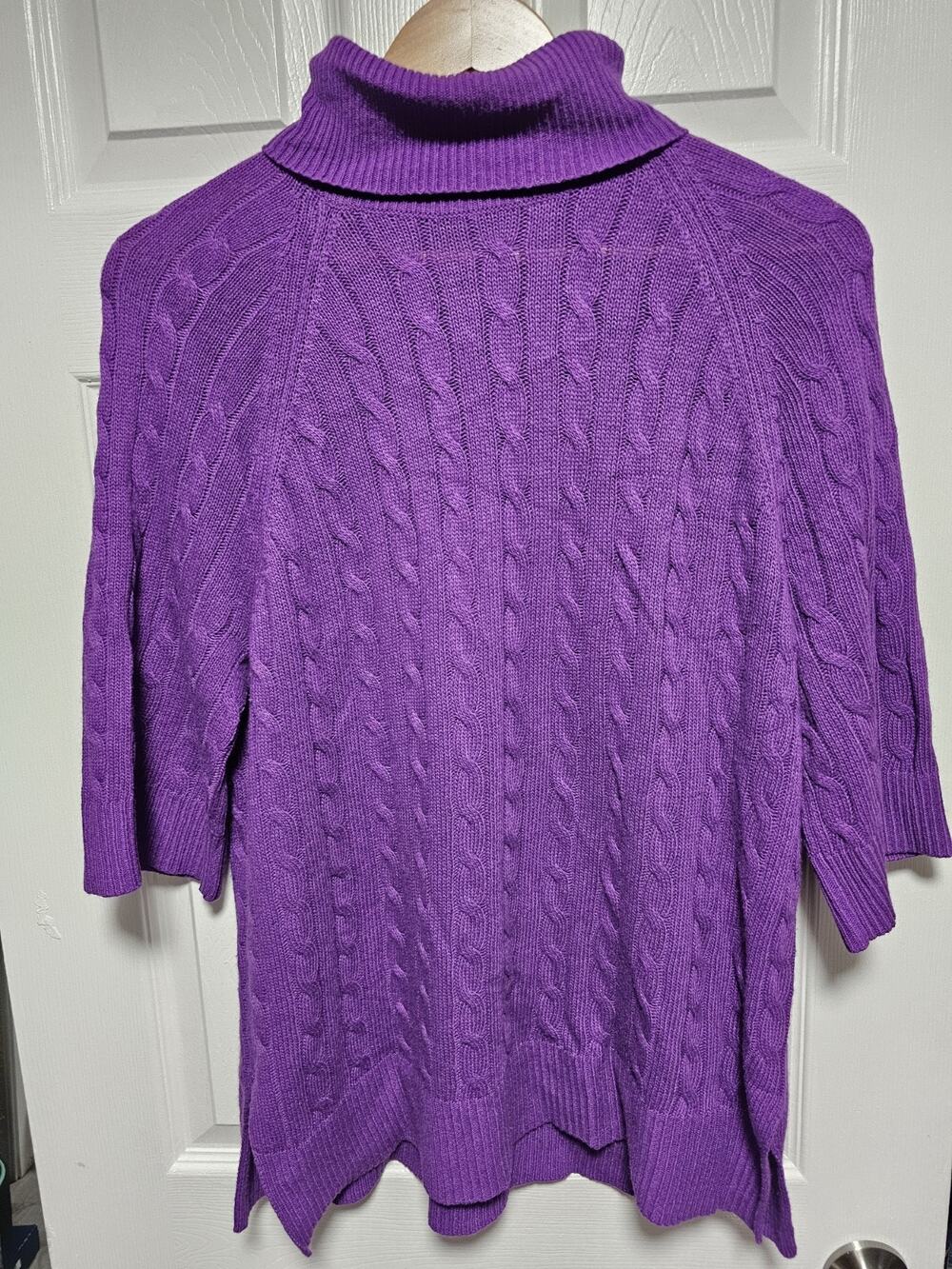 RALPH LAUREN Cable Knit Oversized Turtleneck Sweater Pullover Orchid Purple Sz S